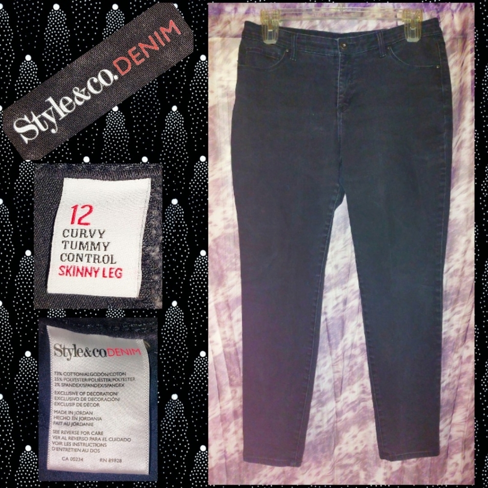 Style & Co. Denim brand Off Black Curvy Tummy Control Jeans Sz 12